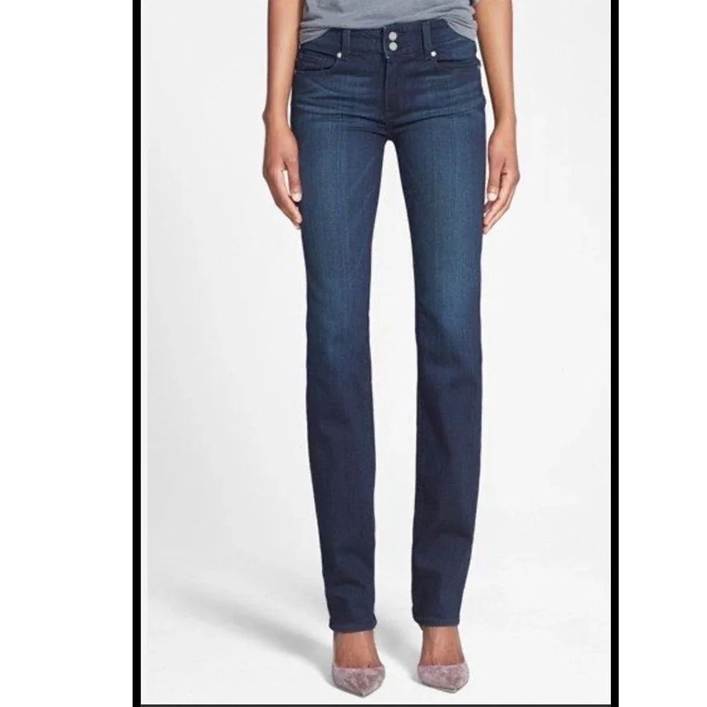 PAIGE Hidden Hills Mid Rise Straight Jeans Size 28 Dark Wash Double Button